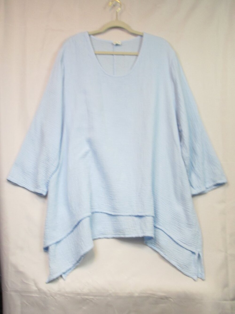 Et' Lois Blue Cotton Gauze Top Boho Coastal Layered Asymmetrical Hem 1X USA